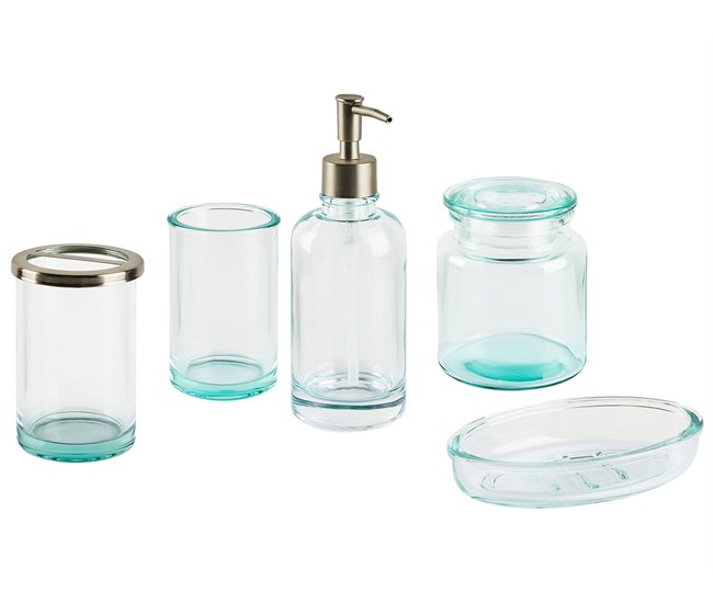 Conforama Conjunto de 5 accesorios de baño de vidrio verde menta/plateado AMARGA