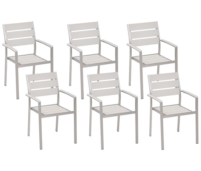 Conforama Conjunto de 6 sillas de jardín de metal blanco/plateado VERNIO