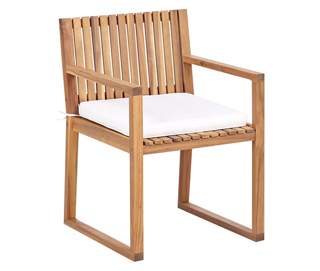 Conforama Conjunto De 8 Sillas De Jardín De Madera De Acacia Certificada Con Cojines Blanco Crema SASSARI II