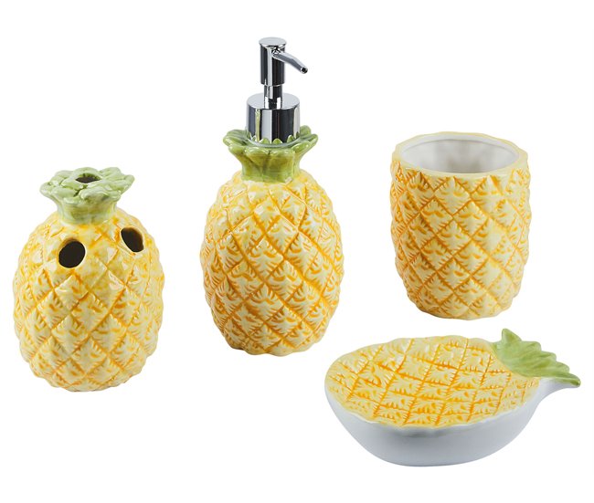 Conforama Conjunto de accesorios de baño de cerámica amarillo/verde MAICAO