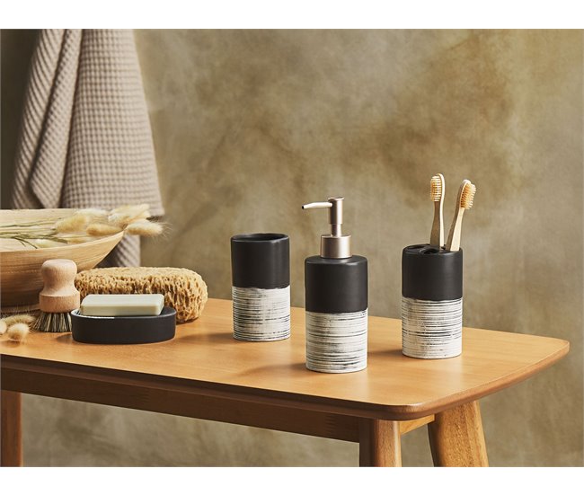 Conforama Conjunto De Accesorios De Baño De Cerámica Negro/beige Claro CORO