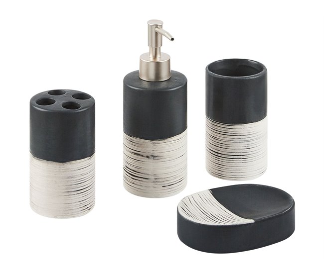 Conforama Conjunto de accesorios de baño de cerámica negro/beige claro CORO