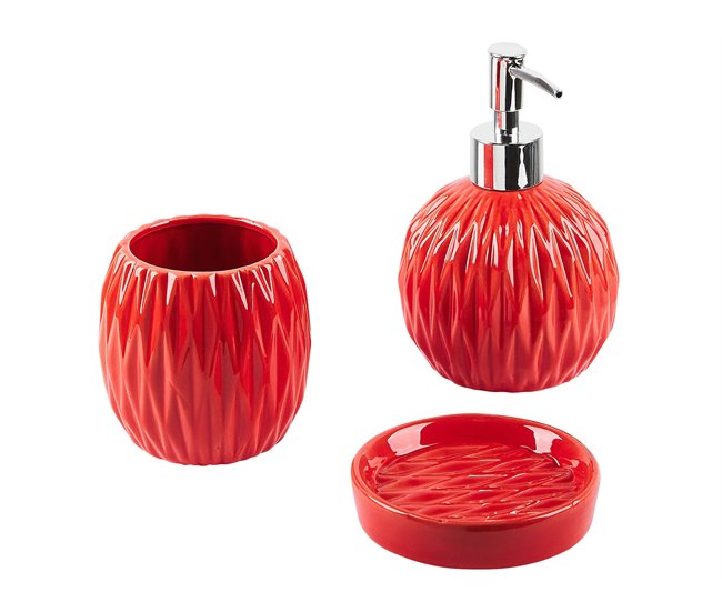 Conforama Conjunto de accesorios de baño de cerámica roja BELEM