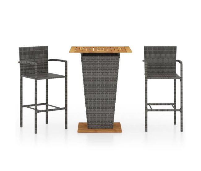 Conforama Conjunto de bar para jardín 3 piezas gris