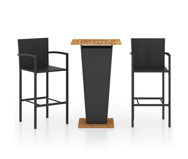 Conforama Conjunto de bar para jardín 3 piezas negro
