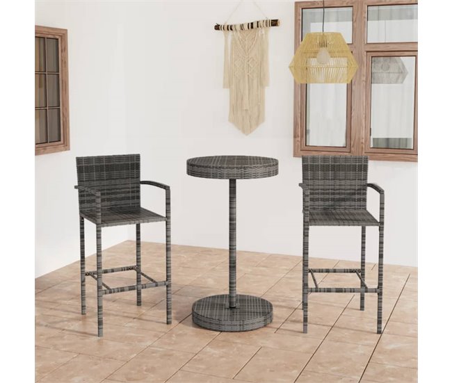 Conforama Conjunto De Bar Para Jardín 3 Piezas Ratán Sintético Gris
