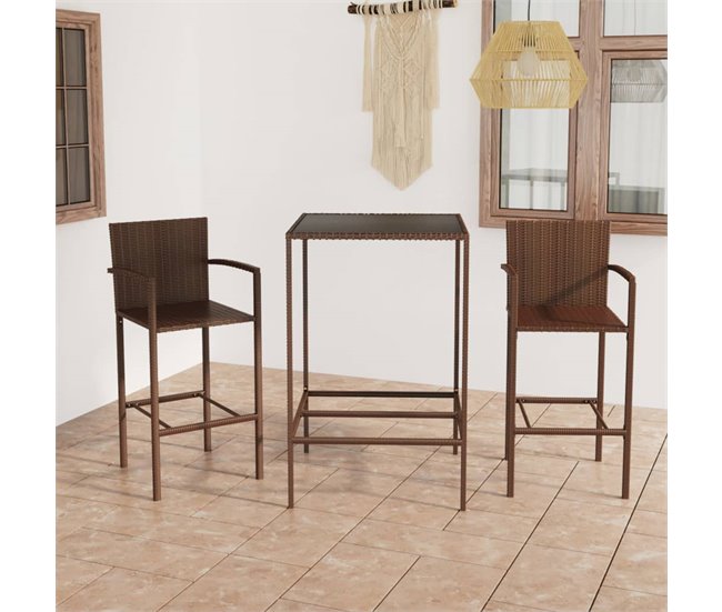 Conforama Conjunto De Bar Para Jardín 3 Piezas Ratán Sintético Marrón