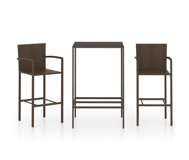 Conforama Conjunto de bar para jardín 3 piezas ratán sintético marrón
