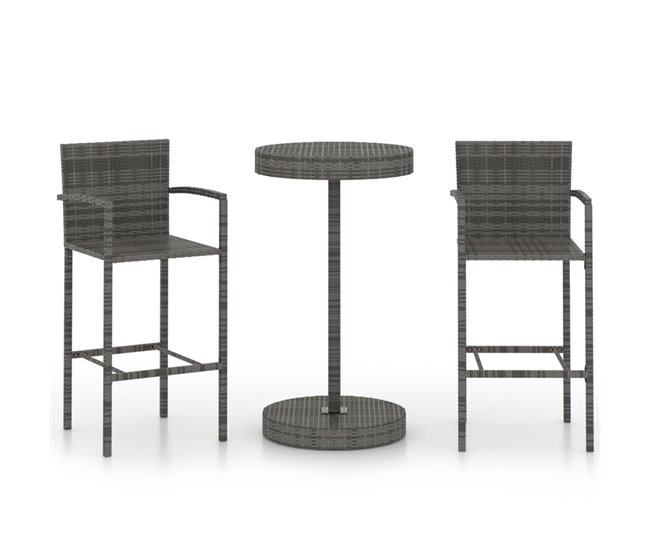 Conforama Conjunto de bar para jardín 3 piezas ratán sintético gris