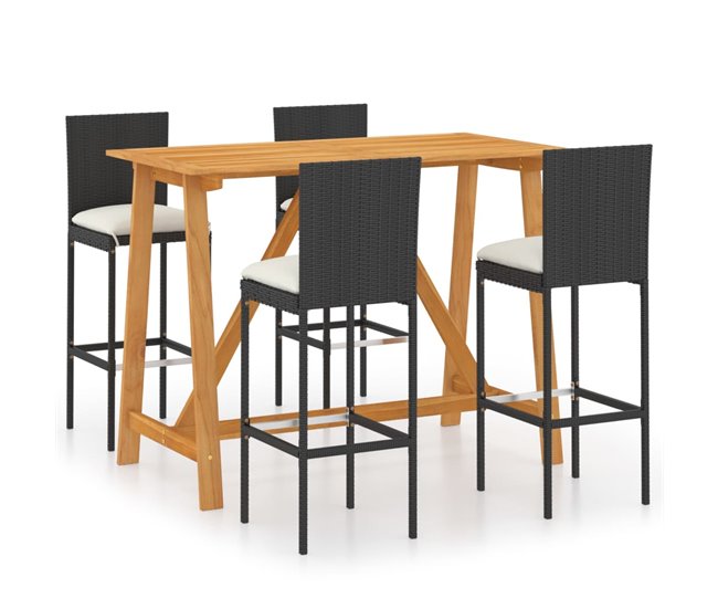 Conforama Conjunto de bar para jardín 5 piezas con cojines negro