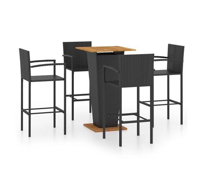 Conforama Conjunto de bar para jardín 5 piezas negro