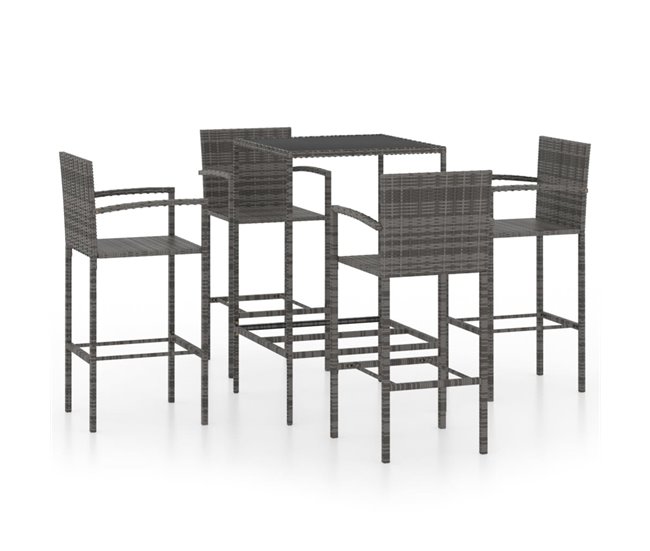 Conforama Conjunto de bar para jardín 5 piezas ratán sintético gris