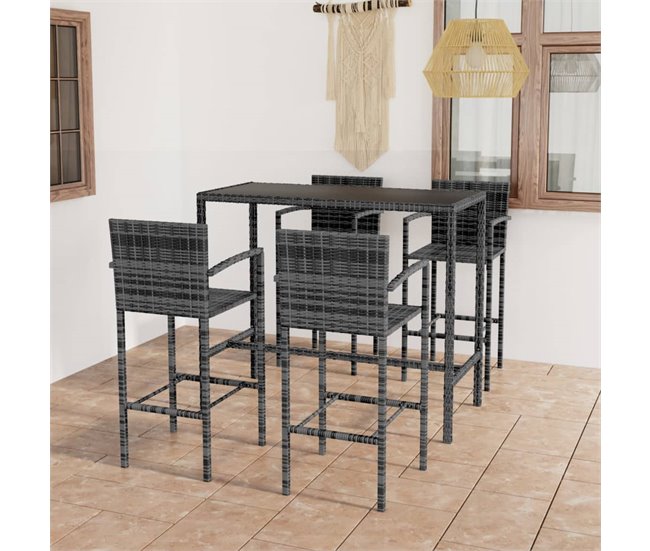Conforama Conjunto De Bar Para Jardín 5 Piezas Ratán Sintético Gris