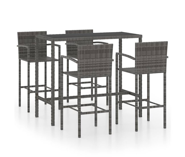 Conforama Conjunto de bar para jardín 5 piezas ratán sintético gris