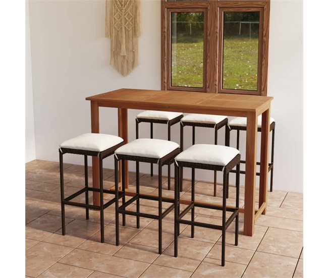 Conforama Conjunto De Bar Para Jardín 7 Piezas Con Cojines Marrón