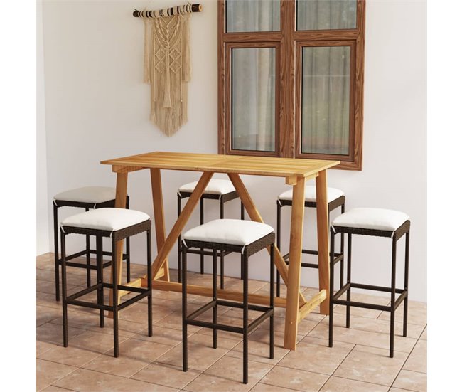 Conforama Conjunto De Bar Para Jardín 7 Piezas Con Cojines Marrón