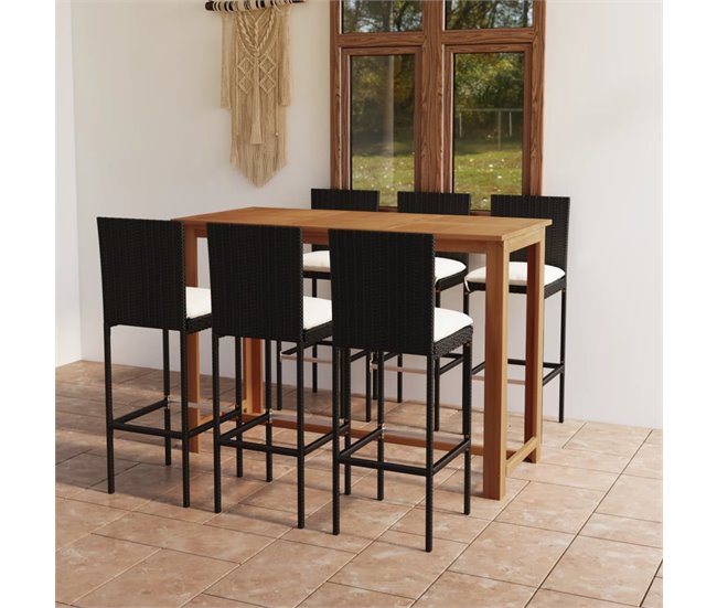 Conforama Conjunto De Bar Para Jardín 7 Piezas Con Cojines Negro