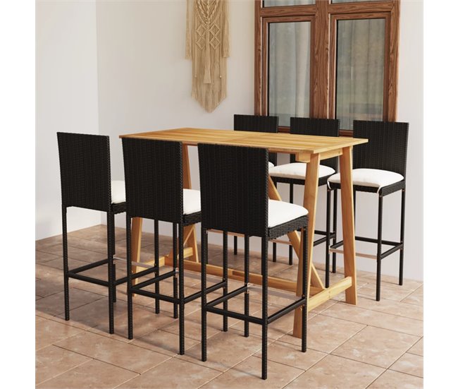 Conforama Conjunto De Bar Para Jardín 7 Piezas Con Cojines Negro