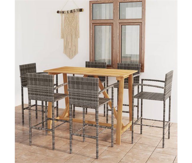Conforama Conjunto De Bar Para Jardín 7 Piezas Gris
