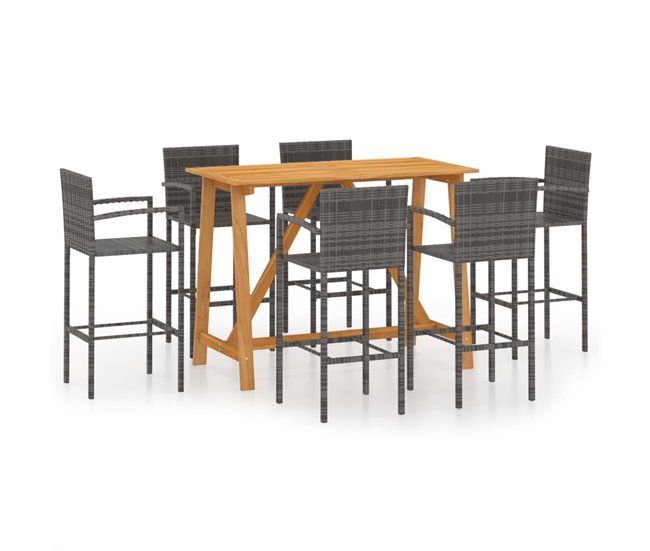 Conforama Conjunto de bar para jardín 7 piezas gris