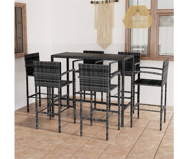 Conforama Conjunto De Bar Para Jardín 7 Piezas Ratán Sintético Gris