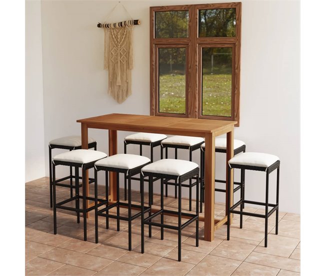 Conforama Conjunto De Bar Para Jardín 9 Piezas Con Cojines Negro