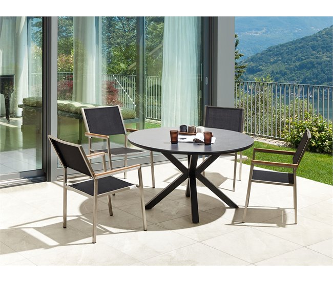 Conforama Conjunto De Comedor Aluminio Vidrio Acero Gris MALETTO/GROSSETO