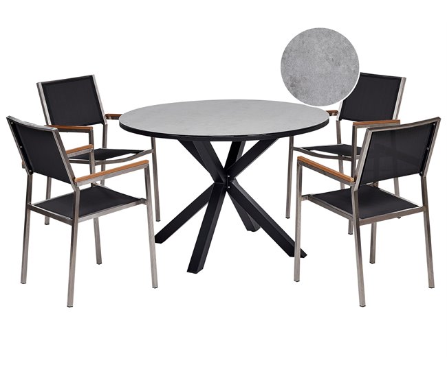 Conforama Conjunto de comedor Aluminio Vidrio Acero Gris MALETTO/GROSSETO