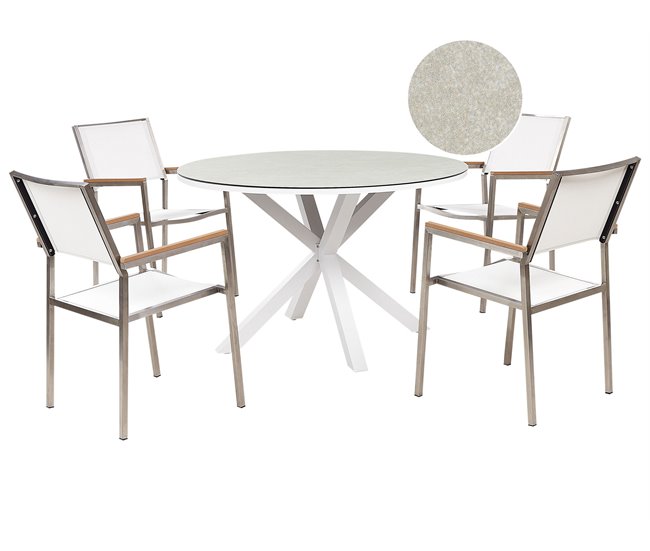 Conforama Conjunto de comedor Aluminio Vidrio Acero Gris pardo MALETTO/GROSSETO