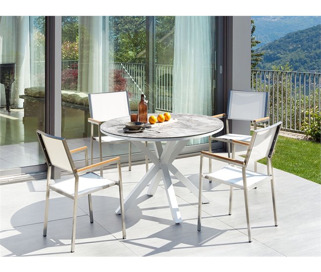 Conforama Conjunto De Comedor Aluminio Vidrio Acero Mármol Blanco MALETTO/GROSSETO
