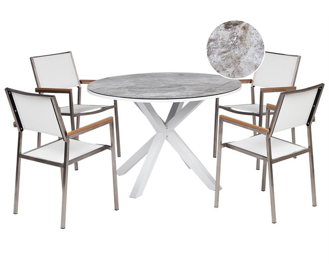 Conforama Conjunto de comedor Aluminio Vidrio Acero Mármol blanco MALETTO/GROSSETO