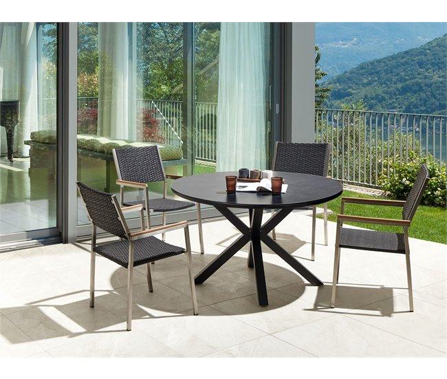 Conforama Conjunto De Comedor Aluminio Vidrio Acero Negro MALETTO/GROSSETO