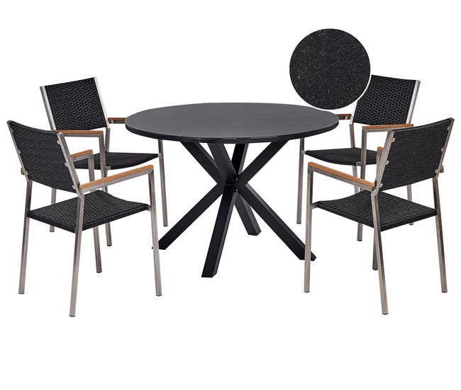 Conforama Conjunto de comedor Aluminio Vidrio Acero Negro MALETTO/GROSSETO