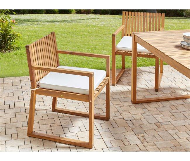Conforama Conjunto De Comedor Madera Maciza Blanco Crema SASSARI II