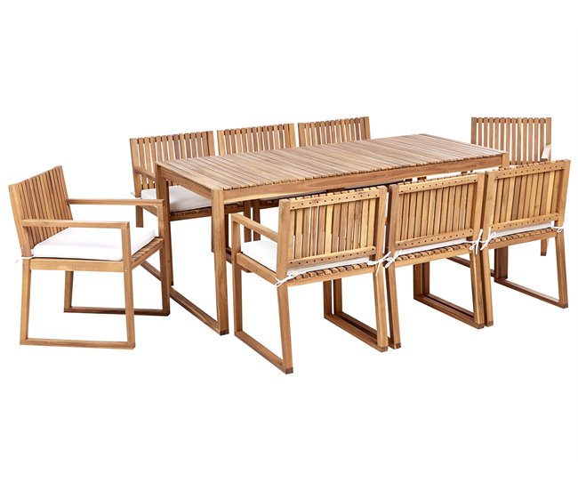 Conforama Conjunto de comedor Madera maciza Blanco crema SASSARI II