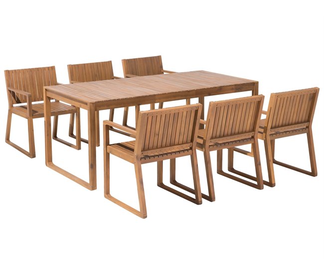 Conforama Conjunto de comedor Madera maciza Madera clara SASSARI