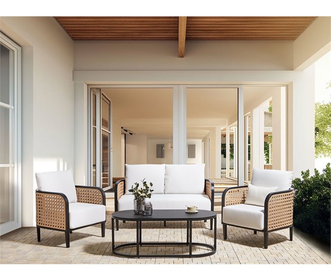 Conforama Conjunto De Jardín 4 Plazas De Aluminio Blanco Crema MONTEFALCO