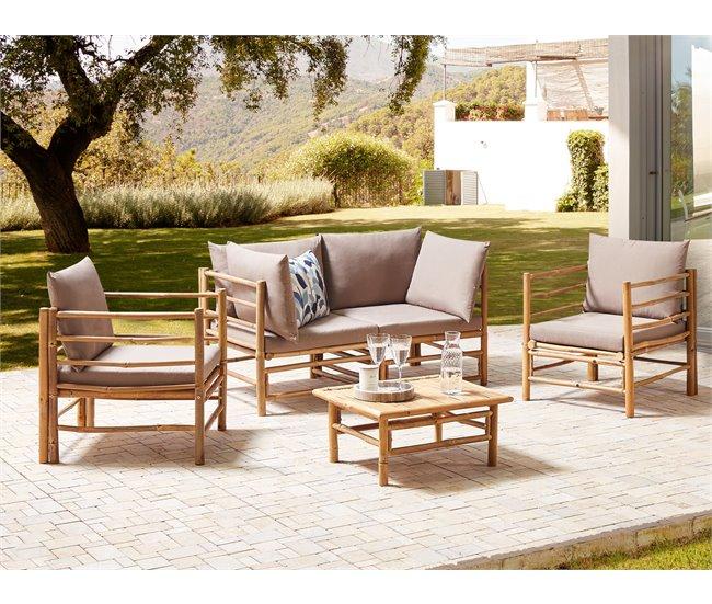 Conforama Conjunto De Jardín 4 Plazas De Bambú Gris Pardo CERRETO