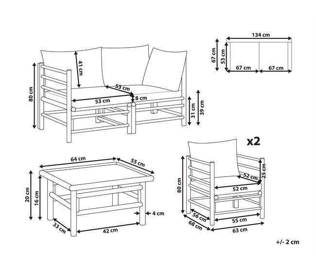 Conforama Conjunto De Jardín 4 Plazas De Bambú Gris Pardo CERRETO