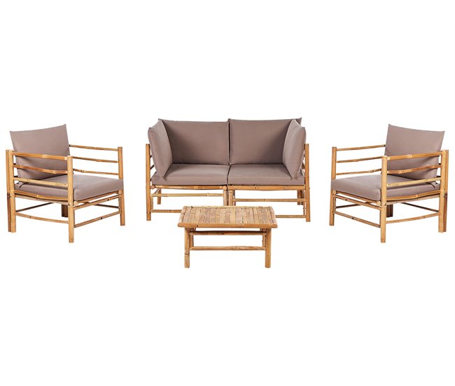 Conforama Conjunto de jardín 4 plazas de bambú gris pardo CERRETO
