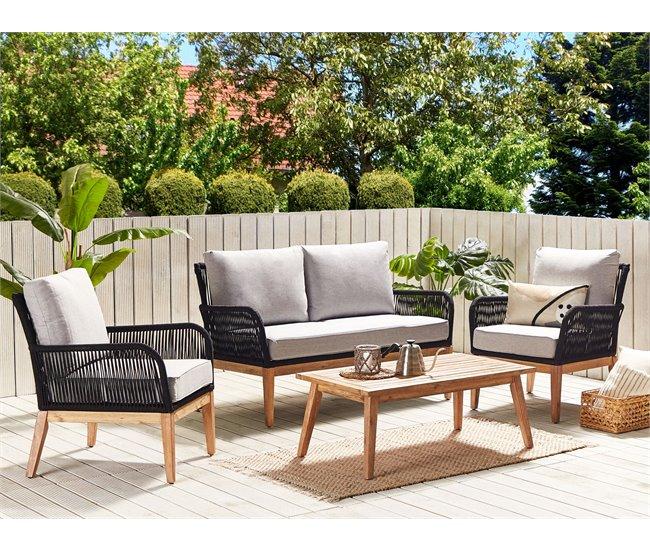 Conforama Conjunto De Jardín 4 Plazas De Madera De Acacia Gris Claro/negro MERANO II