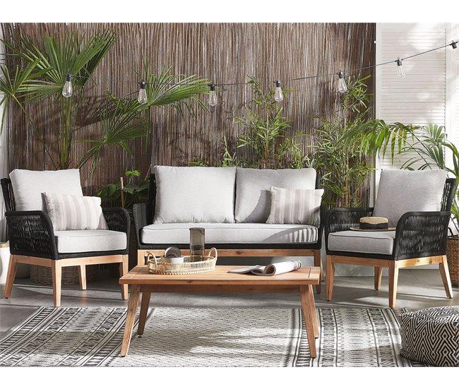 Conforama Conjunto De Jardín 4 Plazas De Madera De Acacia Gris Claro/negro MERANO II