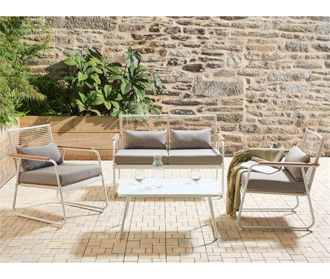 Conforama Conjunto De Jardín 4 Plazas De Metal Blanco POMONTE