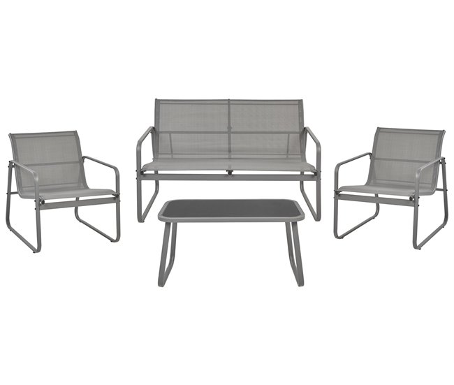Conforama Conjunto de jardín 4 plazas de metal gris BARREA