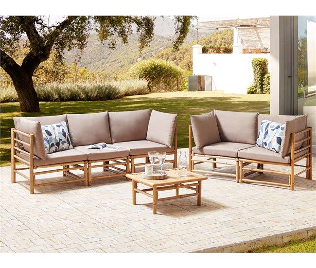 Conforama Conjunto De Jardín 5 Plazas Con Mesa De Centro De Bambú Gris Pardo CERRETO