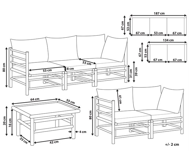 Conforama Conjunto De Jardín 5 Plazas Con Mesa De Centro De Bambú Gris Pardo CERRETO
