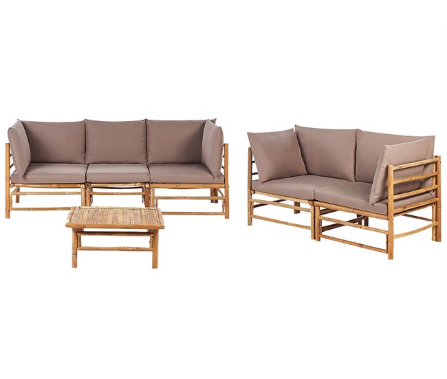 Conforama Conjunto de jardín 5 plazas con mesa de centro de bambú gris pardo CERRETO