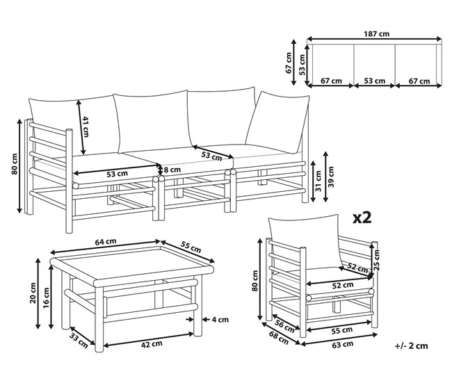 Conforama Conjunto De Jardín 5 Plazas De Bambú Gris Pardo CERRETO