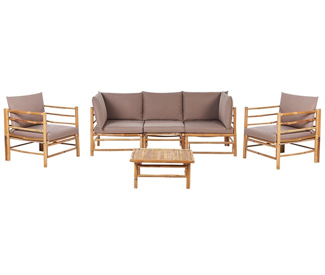 Conforama Conjunto de jardín 5 plazas de bambú gris pardo CERRETO