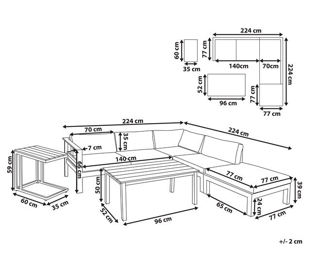 Conforama Conjunto De Jardín 5 Plazas De Metal Blanco/madera Clara/beige MESSINA